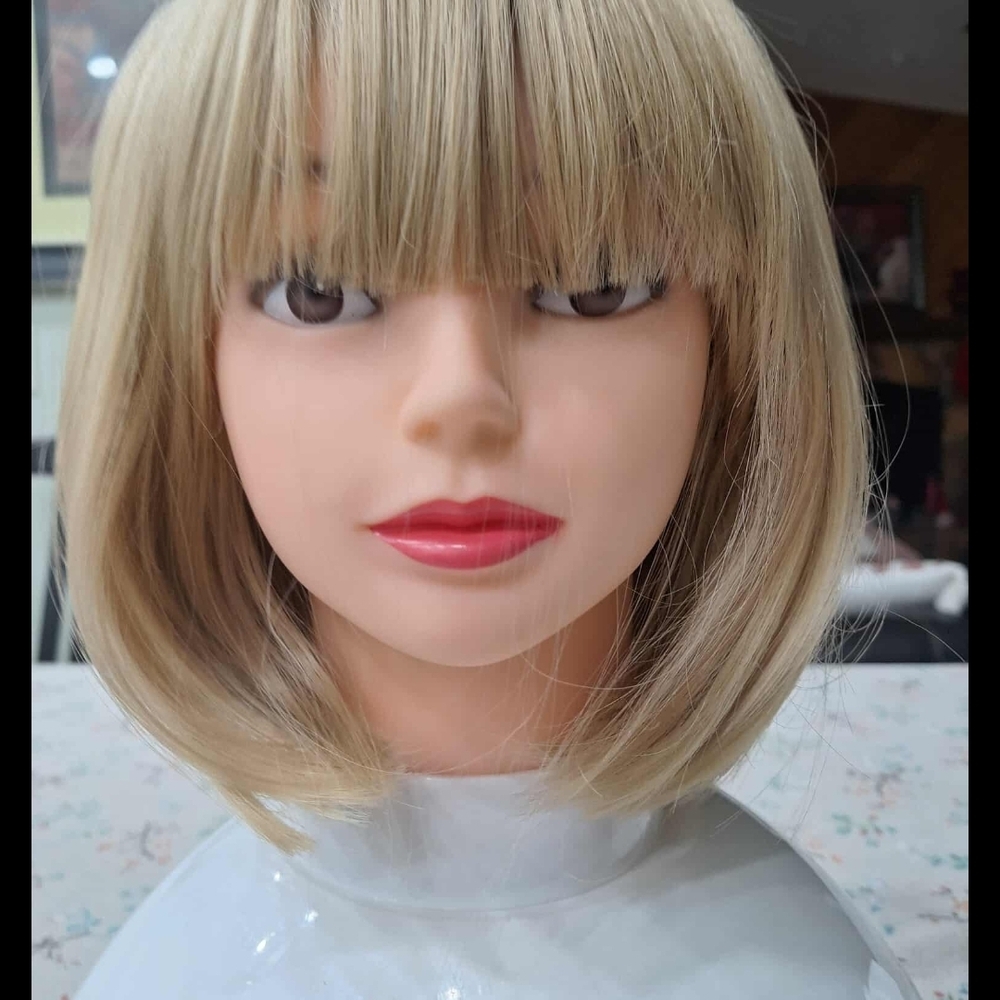Classic Blonde Straight Bob Wig with Bangs - Unbranded